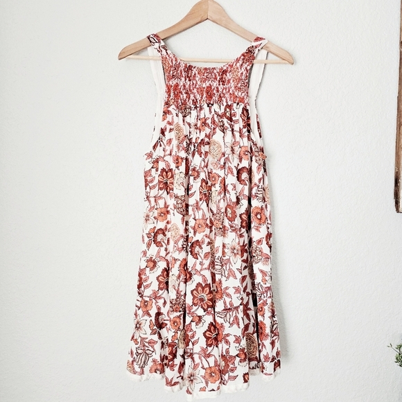 Free People Oh Baby Floral Mini Dress Swing Fully Lined White Cotton Smocked XS - Picture 6 of 16
